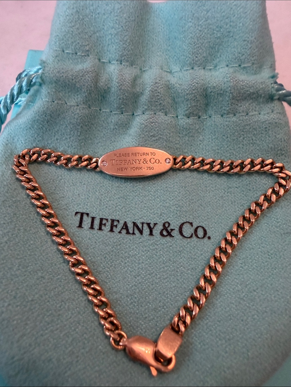 Authentic Tiffany & Co. 18K Rose Gold Return to Tiffany Bracelet Diamond  Size M
